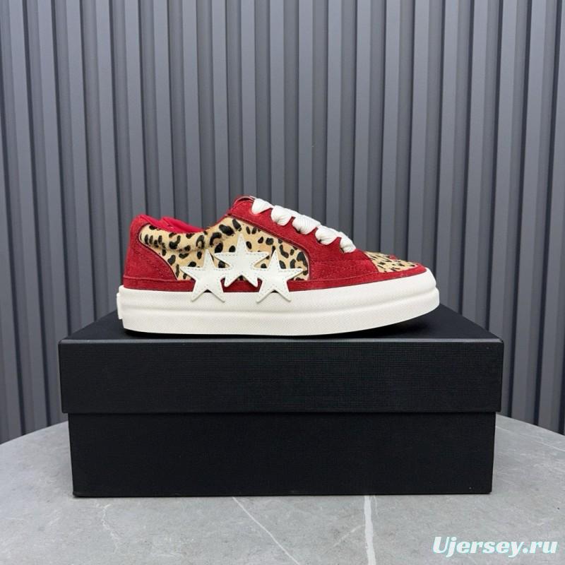 2024 Unisex Amiri Red Leopard Suede Leather Sneakers MJ00300