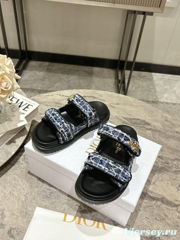 2025 Women Dior Black Blue Fabric Sandals KFY00300