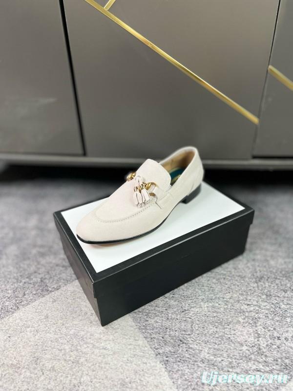 2024 Women Gucci White Suede Leather Loafers