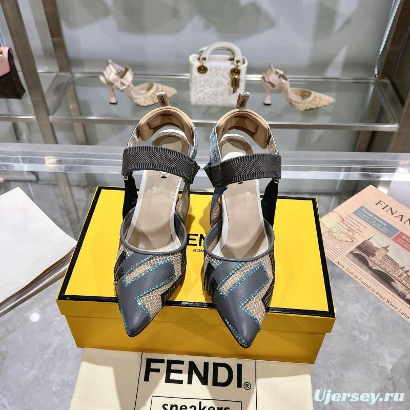 2025 Women Fendi Grey Blue Black Leather Mesh High Heels
