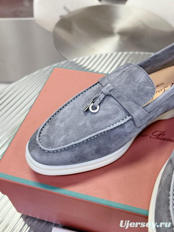 2024 Unisex Loro Piana Grey Suede Loafers MJ00270