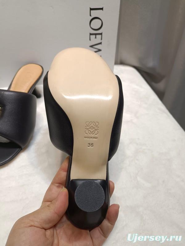 2025 Women Loewe Black Leather Slippers