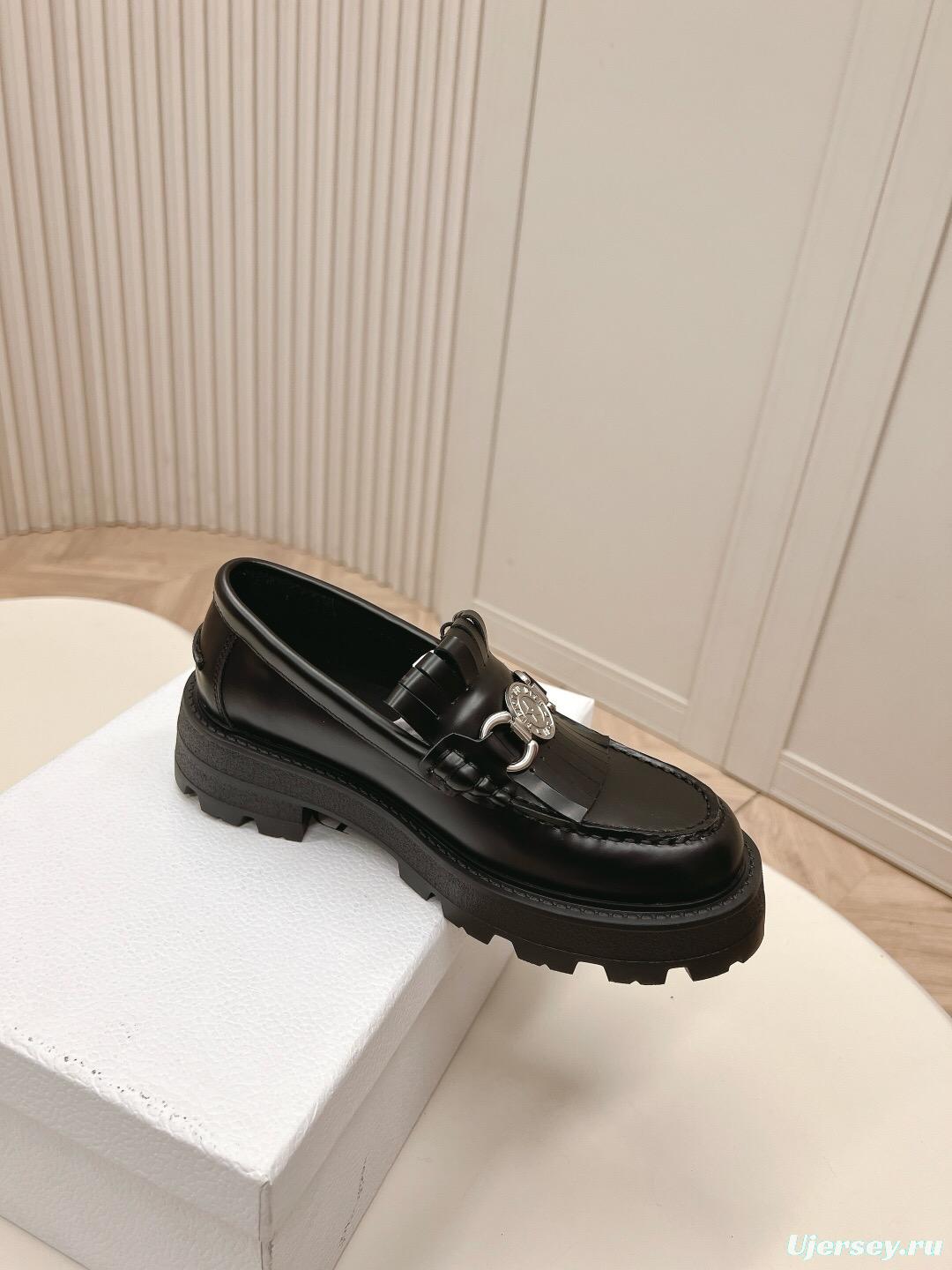 2025 Women Dior Black Leather Loafers KFY00350