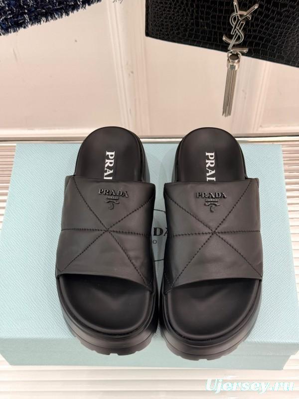 2025 Slippers Prada Black Leather Slippers