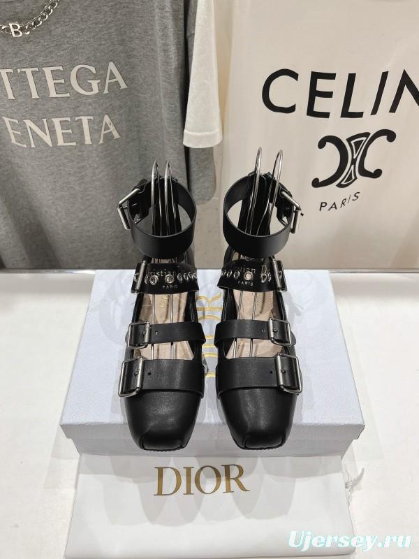 2025 Women Dior Black Leather Gladiator Sandals KFY00320