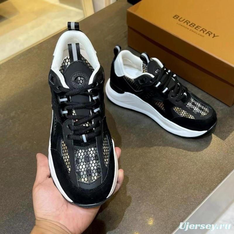 2025 Unisex Burberry Black White Suede Leather Cotton Sneakers Vintage MJ00380