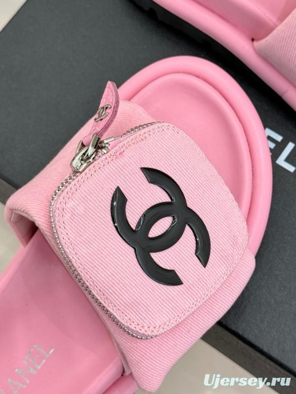 2025 Women Chanel Pink Fabric Slippers KFY00220