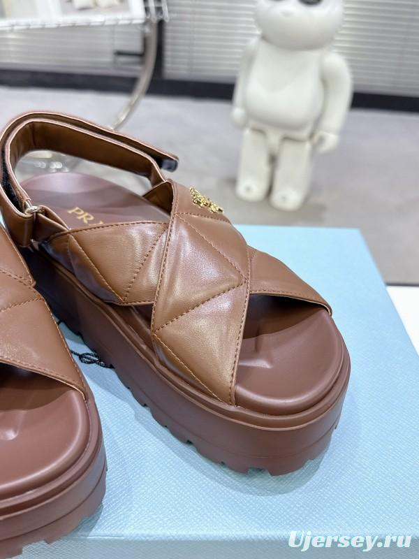 2025 Women Prada Brown Leather Sandal
