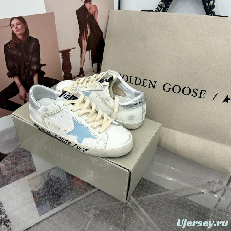 2025 Women GGDB White Light Blue Leather Suede Sneakers