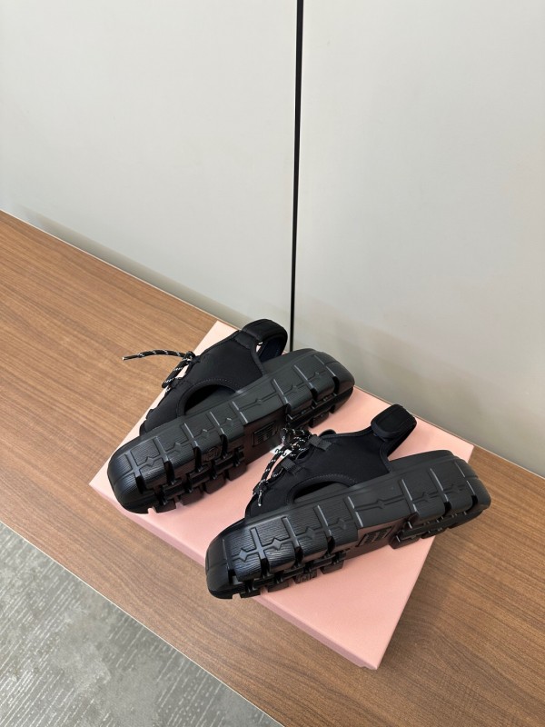 2025 Women Miu Miu Black Leather Sandals LY00240