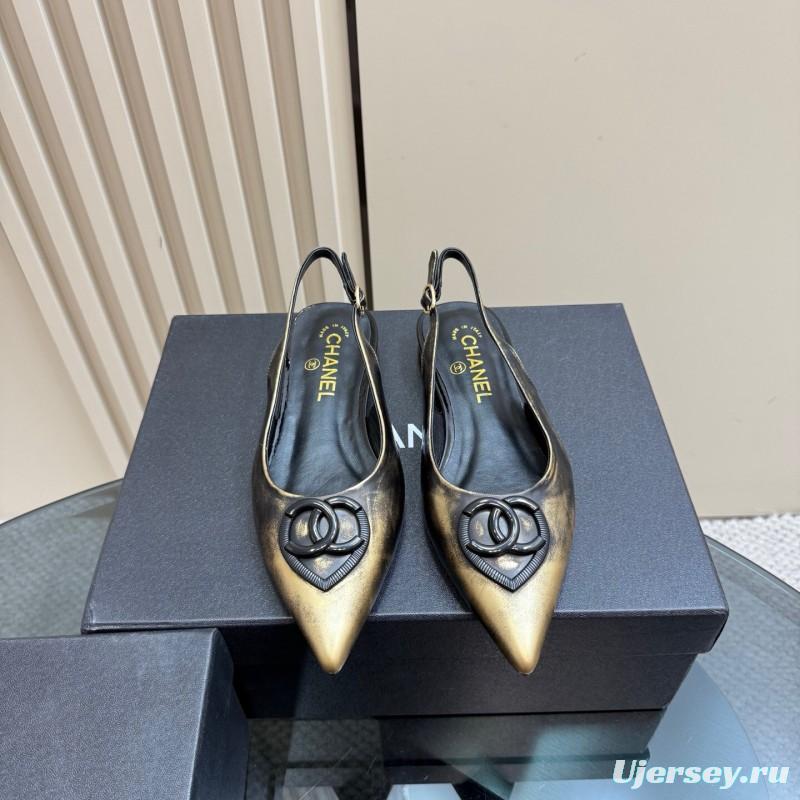 2025 Women Chanel Black Gold Satin Leather Sandals KFY00290