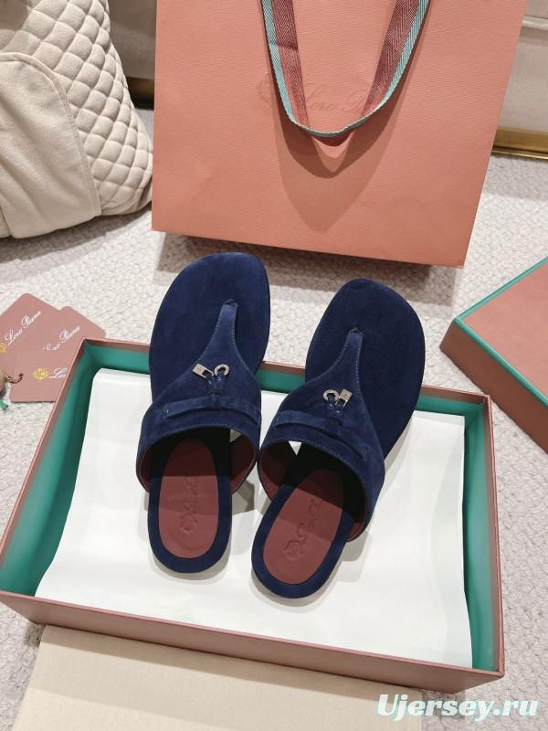 2025 Slippers Le Parmentier Navy Blue Suede Slippers LY00250