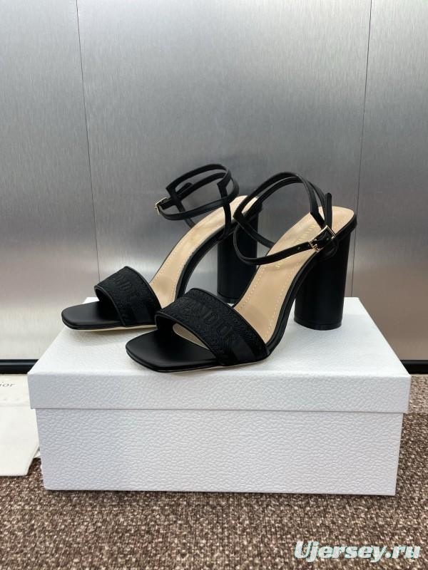 2025 Women Dior Black Leather High Heel Sandals