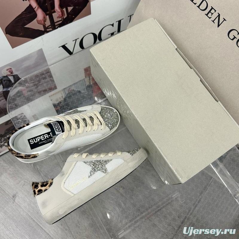 2025 Women GGDB White Silver Leather Glitter Sneakers