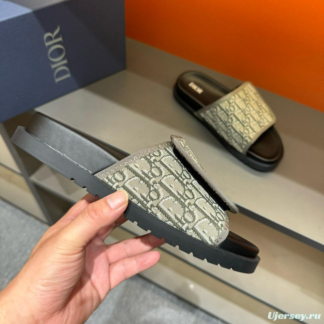 2024 Dior beige black fabric slippers MJ00180