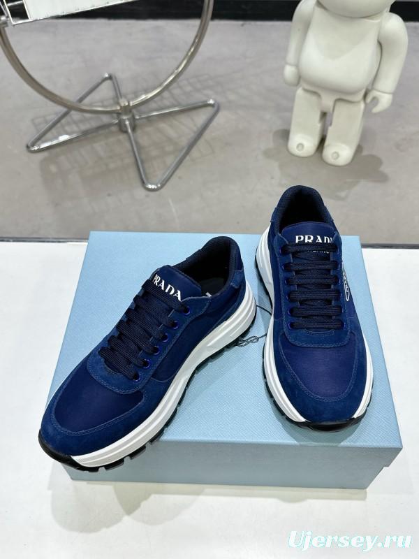 2025 Unisex Prada Blue Nylon Leather Sneakers KFY00310