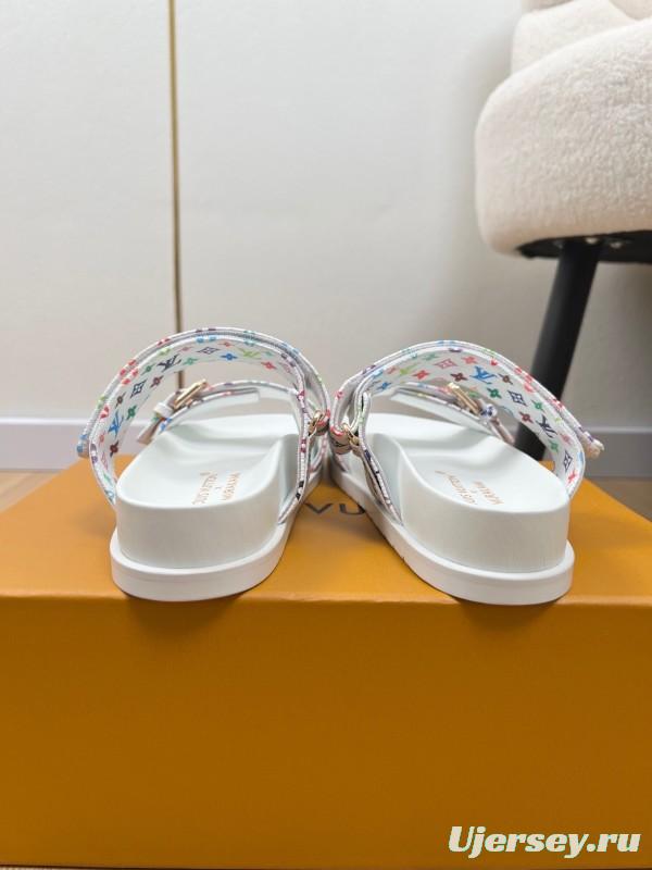 2025 Women Louis Vuitton White Multicolor Canvas Slippers KFY00280