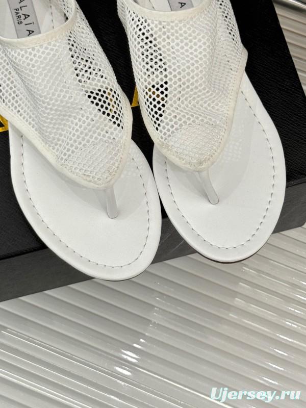 2025 Women ALAIA White Mesh Slippers