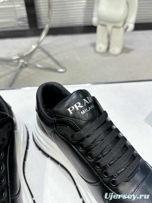 2025 Unisex Prada Black Leather Sneakers KFY00310