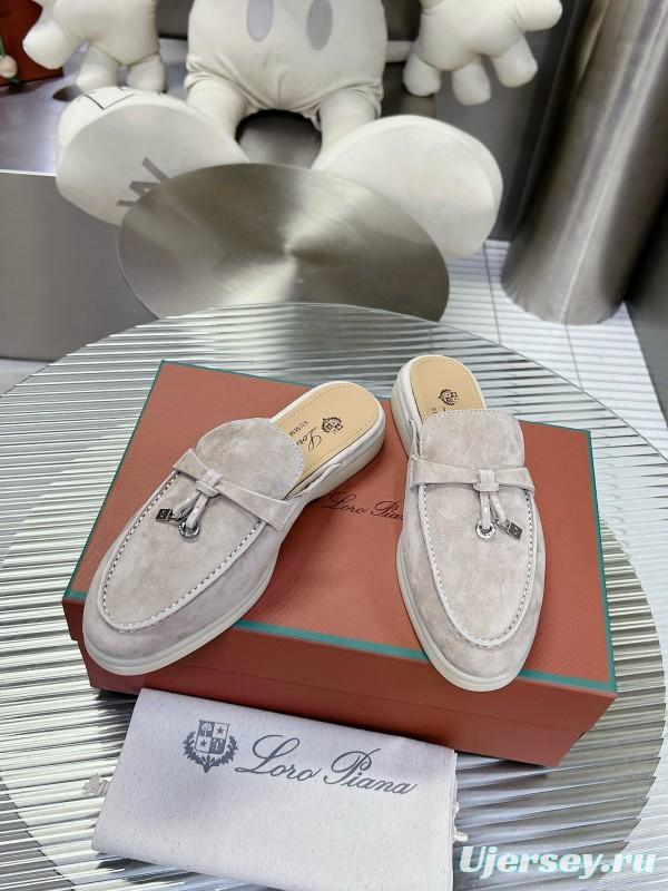 2024 Slippers Loro Piana Light Gray Suede Loafers MJ00270