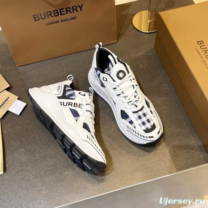 2025 Unisex Burberry White Blue Suede Leather Sneakers Vintage Check MJ00380