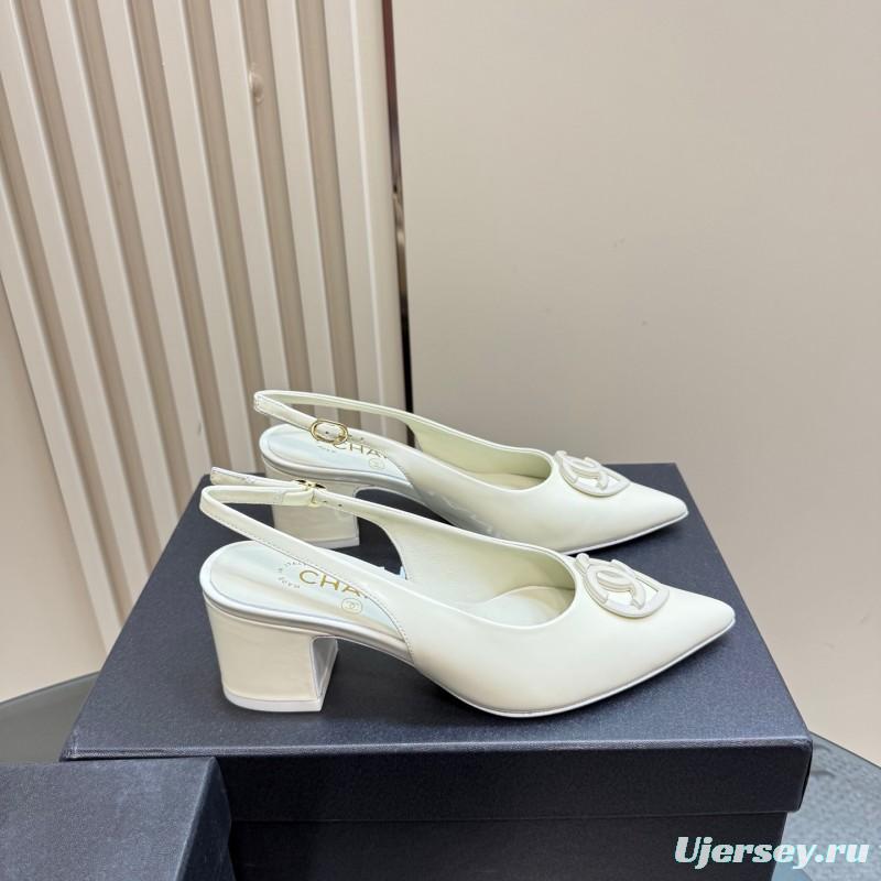 2025 Women Chanel White Patent Leather Slingback Pumps