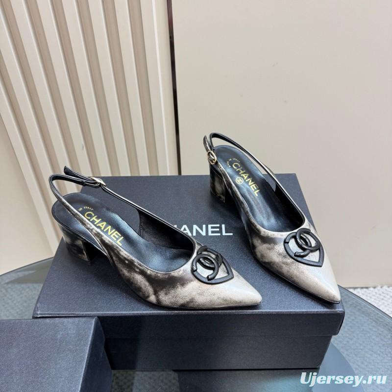 2025 Women Chanel Black Leather Slingback Pumps