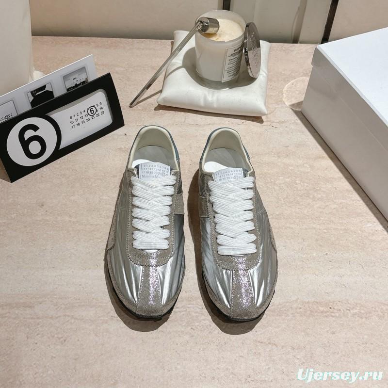 2025 Unisex Maison Margiela Silver Grey Nylon Suede Sneakers Distressed