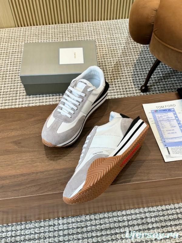 2025 Men TOM FORD White Grey Suede Leather Sneakers