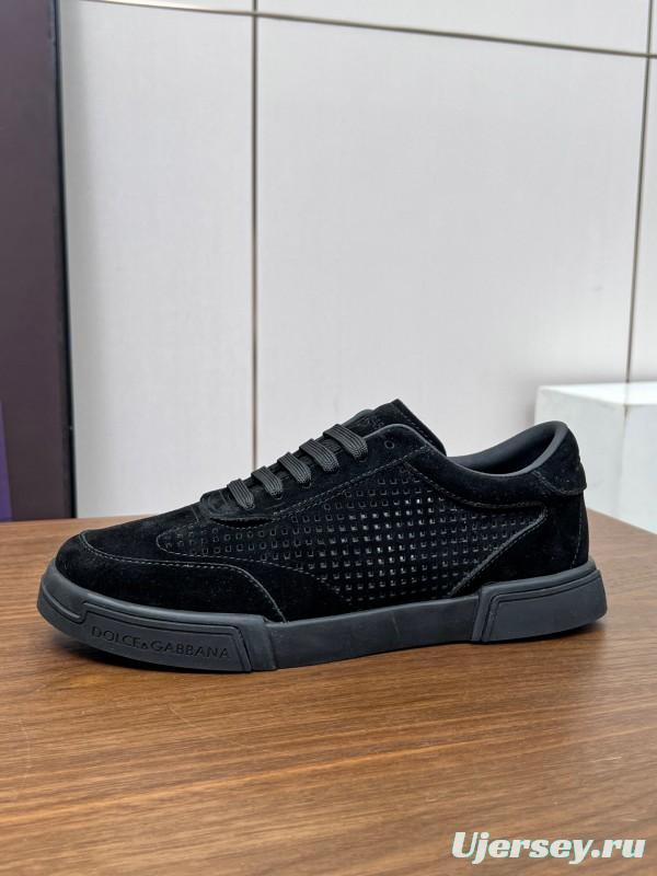 2025 Men Dolce & Gabbana Black Suede Leather Casual Sneakers LY00280