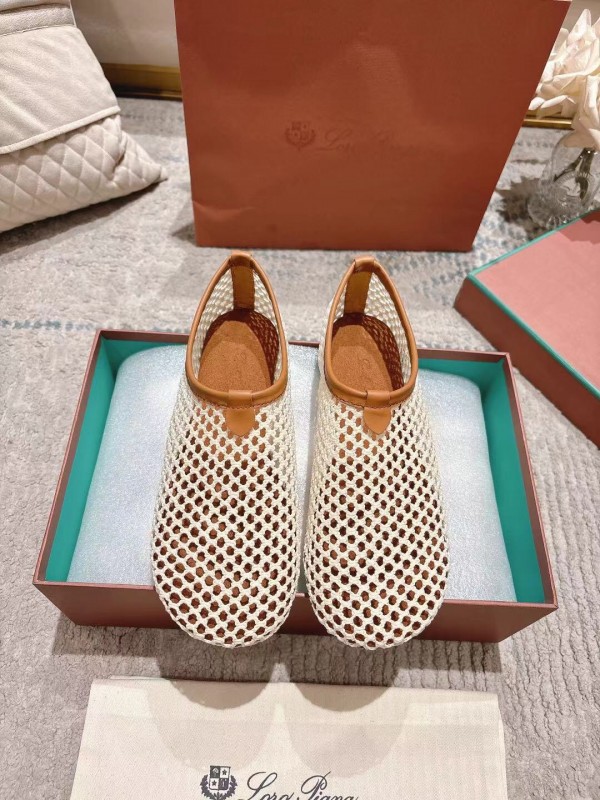 2025 Women Le Parmentier Beige Brown Mesh Ballet Flats Handmade LY00250