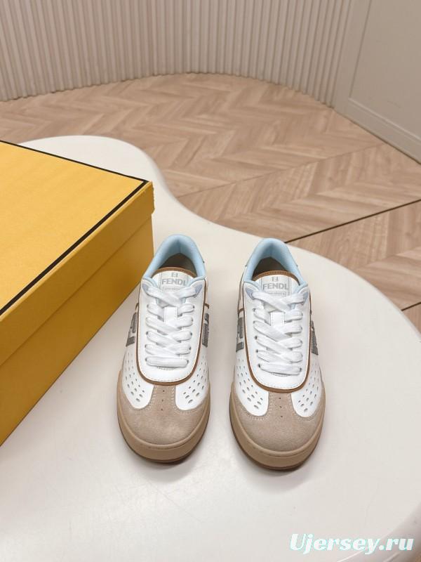 2025 Women Fendi White Beige Suede Leather Sneakers LY00350(F)