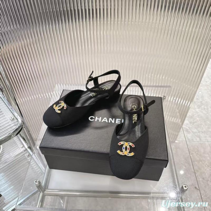 2025 Women Chanel Black Fabric Slingback Sandals