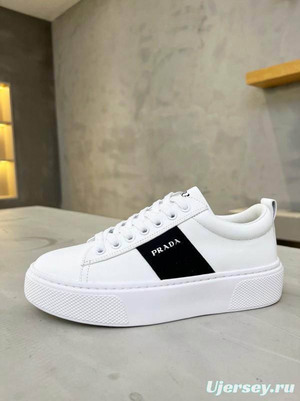 2024 Unisex Prada White Black Leather Sneakers MJ00310