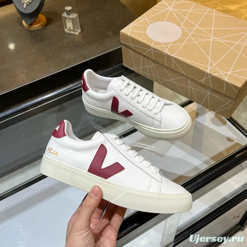 2025 Unisex VEJA White Burgundy Leather Canvas Sneakers MJ00240