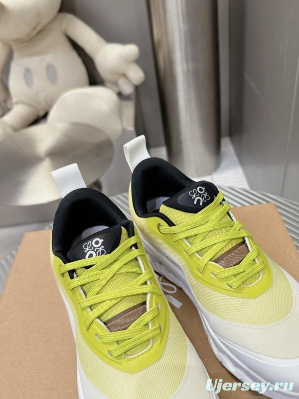 2025 Unisex Loewe Yellow White Black Mesh Leather Sneakers