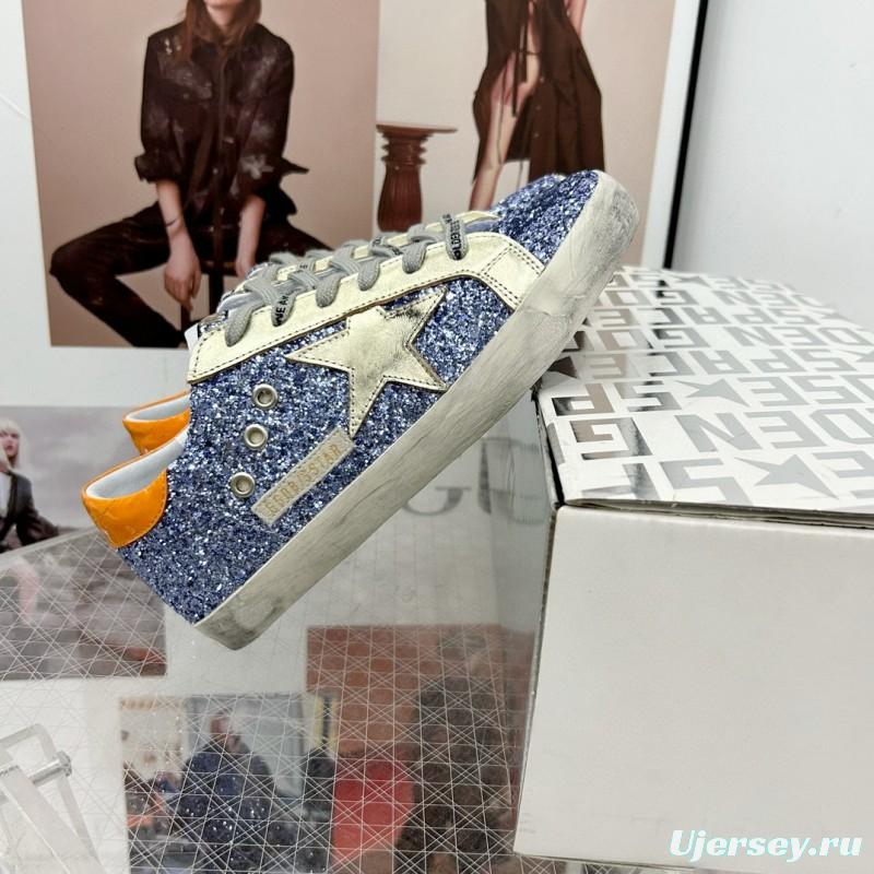 2025 Women GGDB Blue Silver Leather Glitter Low Top Sneakers