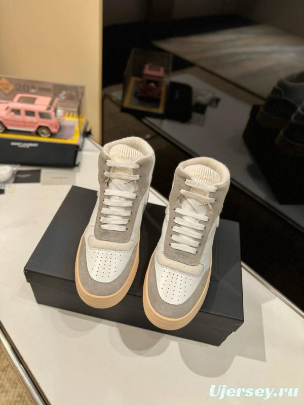 2024 Unisex Yves Saint Laurent White Grey Leather High Top Sneakers MJ00390