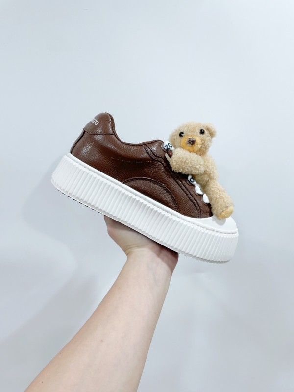 2025 Women 13DE MARZO Brown White Leather Plush Toy Sneakers KFY00300