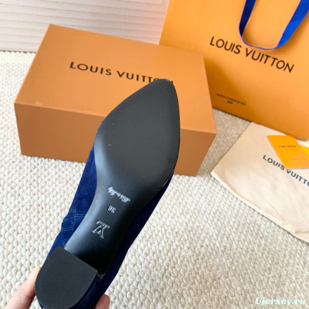 2024 Women Louis Vuitton Blue Suede Ankle Boots