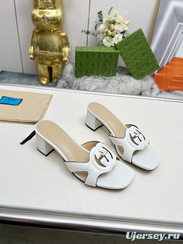 2025 Gucci White Leather Slippers MJ00190