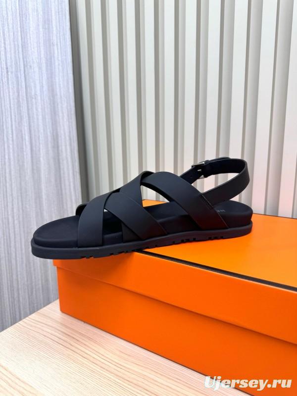 2025 Slippers Hermès Black Leather Sandals