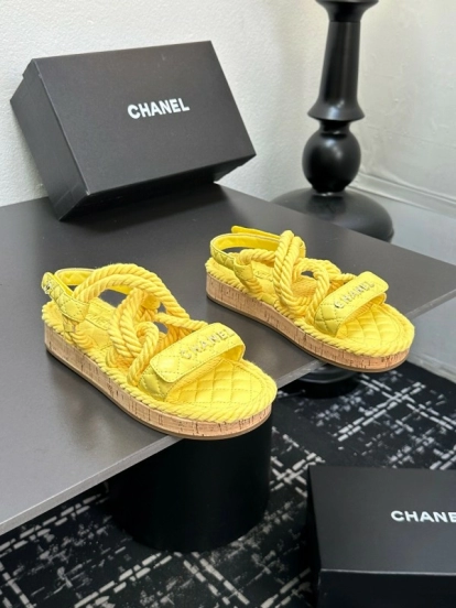 2025 Slippers Chanel Yellow Rope Cork Sole Sandals LY00260