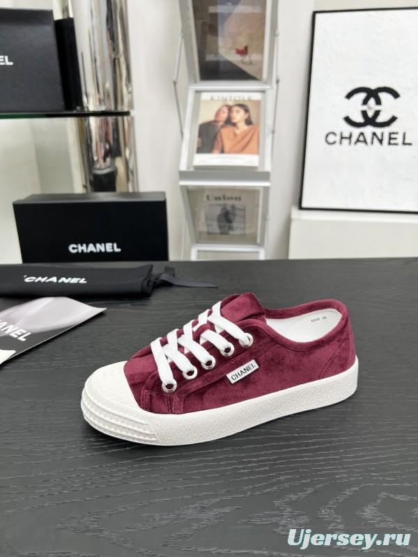 2025 Women Chanel Burgundy Canvas Sneakers LY00231