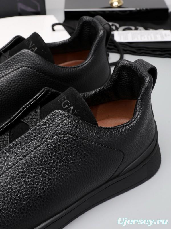 2024 Men Ermenegildo Zegna Black Leather Suede Sneakers MJ00240