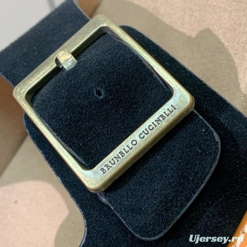 2025 Unisex Brunello Cucinelli Black Suede Leather Slippers KFY00250