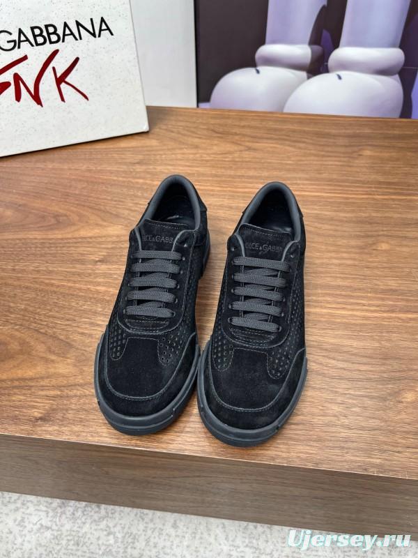 2025 Men Dolce & Gabbana Black Suede Leather Casual Sneakers LY00280