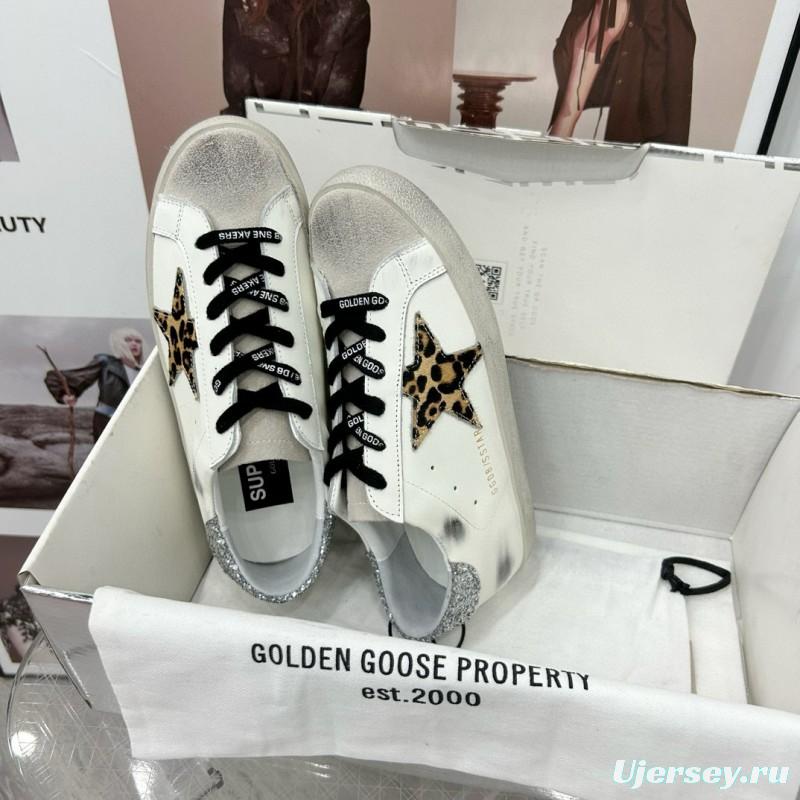 2025 Women GGDB White Black Leopard Print Leather Sneakers