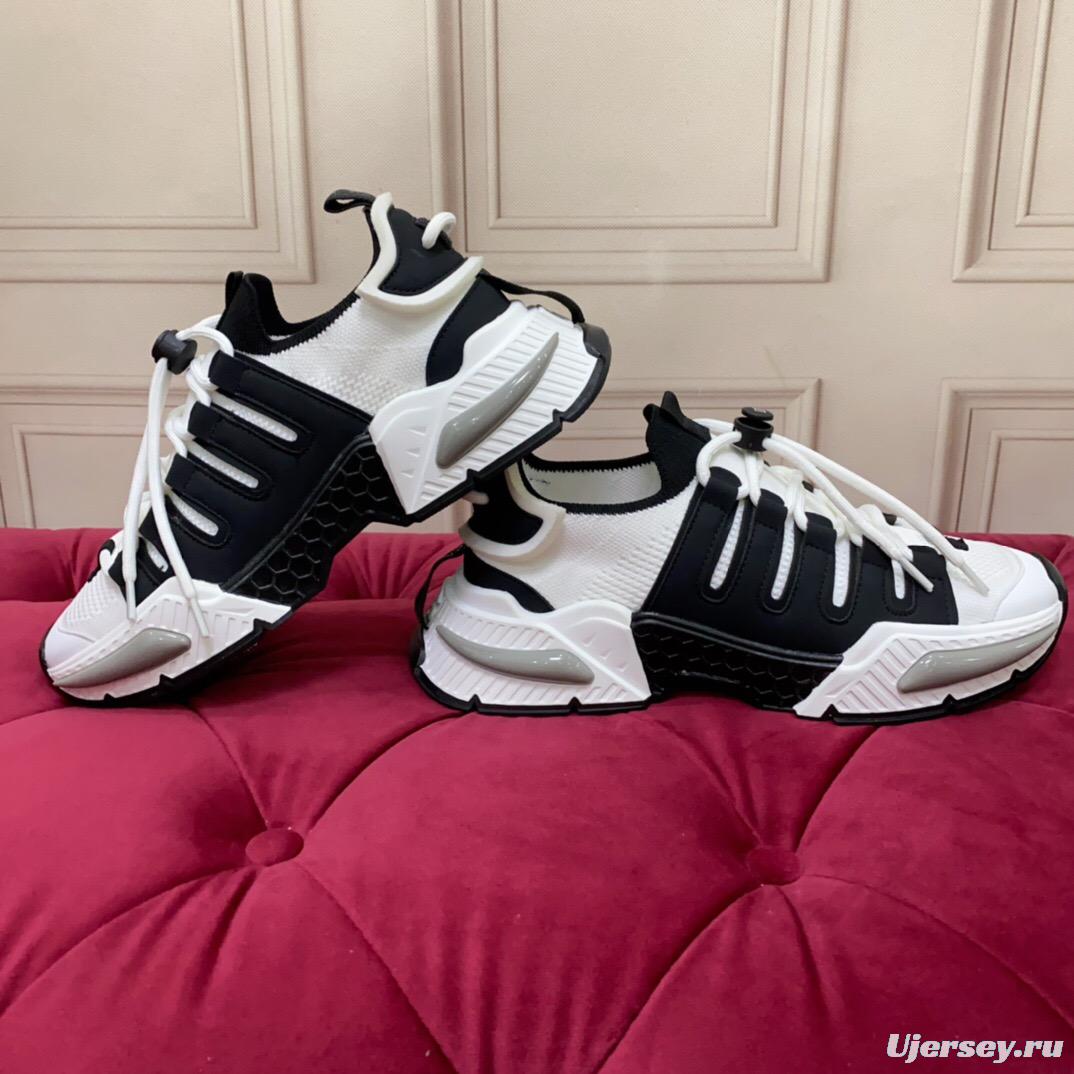 2025 Unisex Dolce & Gabbana Black White Mesh Leather Sneakers LY00340
