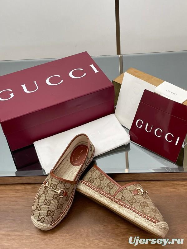 2025 Women Gucci Brown Canvas Leather Loafers Horsebit LY00200